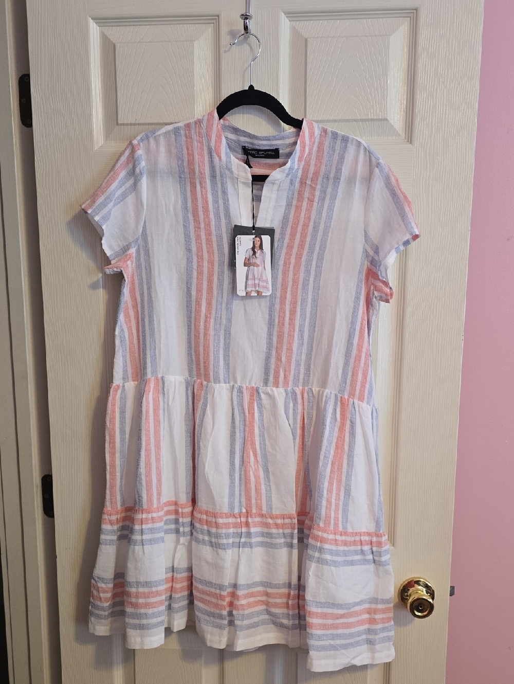Pietro Brunelli White Dress‎ with Pink and Blue Stripes